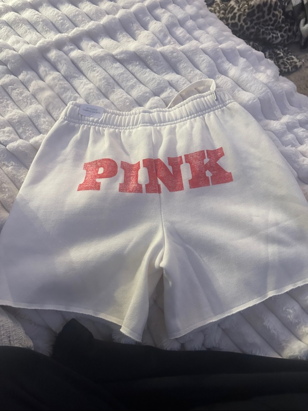 PINK Victoria's Secret White Lounge Shorts with Pink Logo